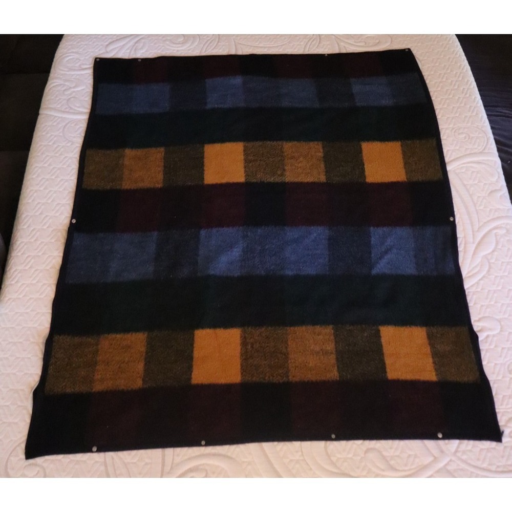 Vintage Biederlack Blanket Throw USA Made‎ Geometric Side Zip Snap Button 62x54"